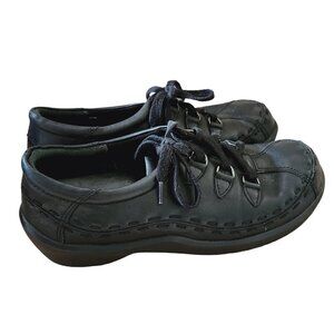 Zierra Allsorts Stitch Black Leather Lace Up Comfort Walking Sneakers 38.5 or 8